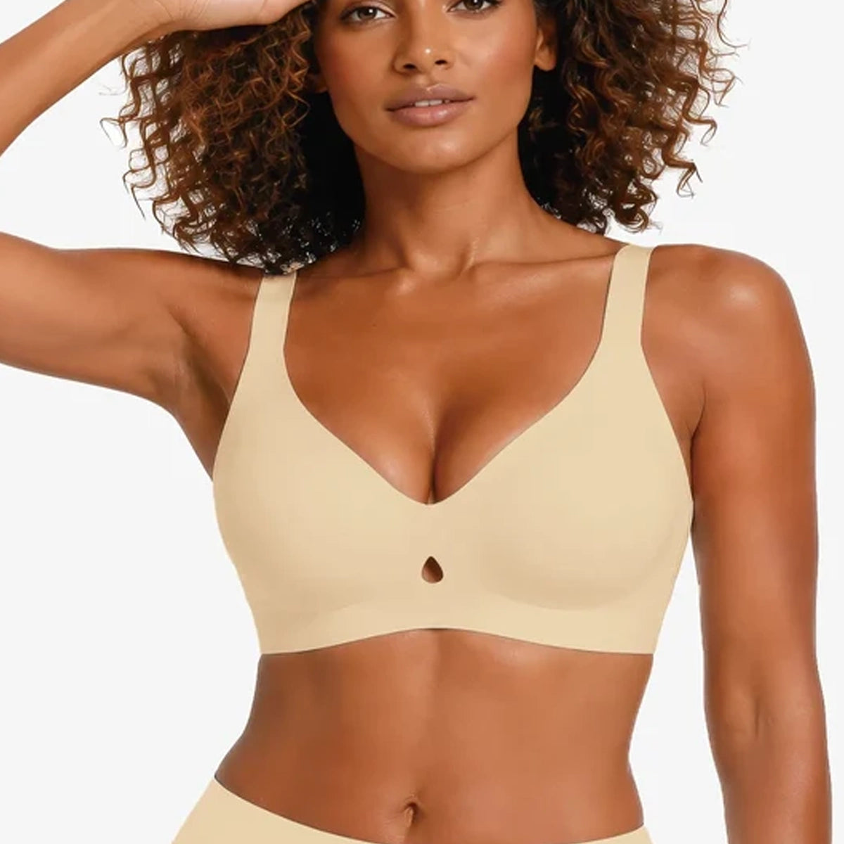 Seamless wireless plunge bra in skin tone, full support