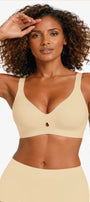 Seamless wireless plunge bra in skin tone, full support
