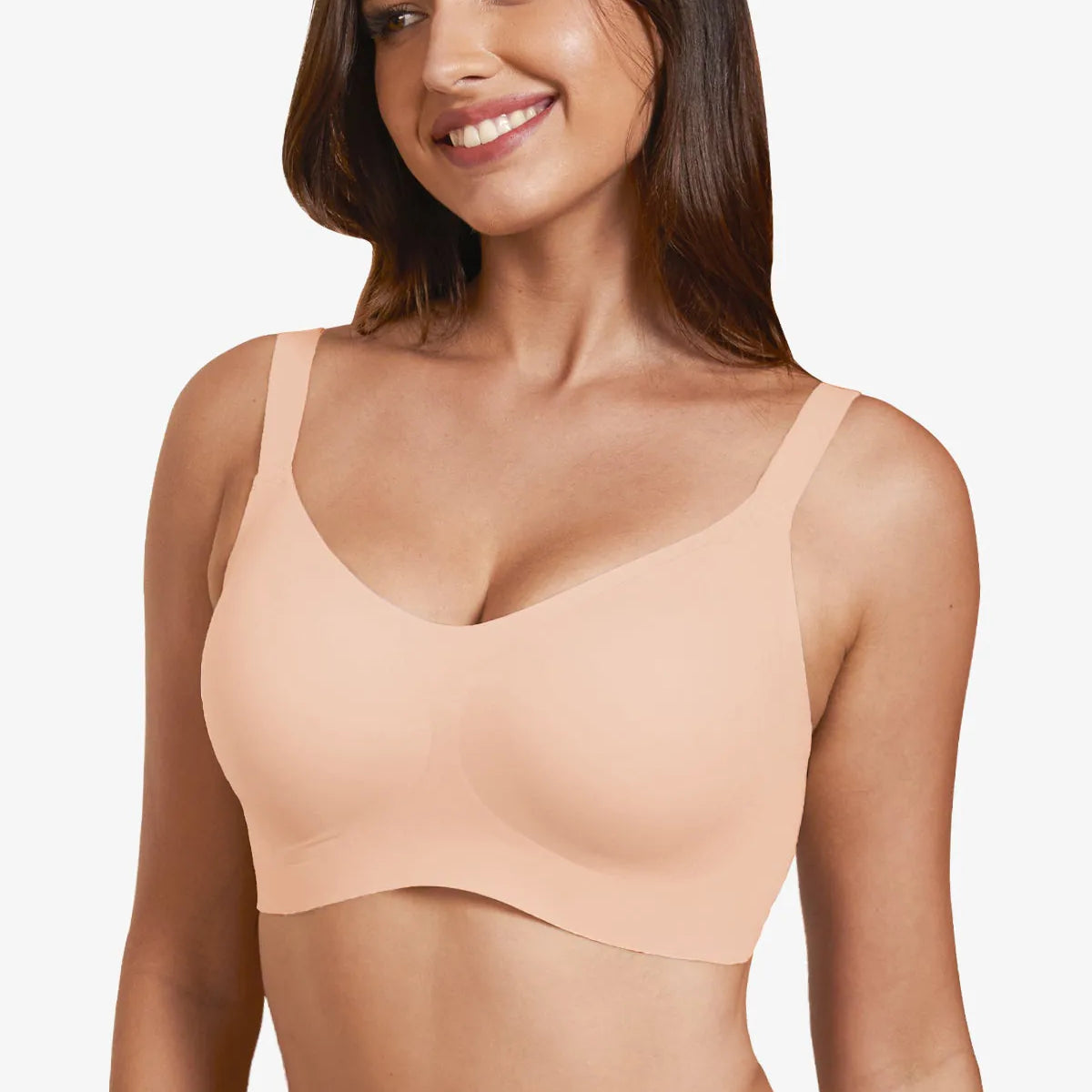 Skin-colored no-underwire t-shirt bra, full coverage with comfort straps
