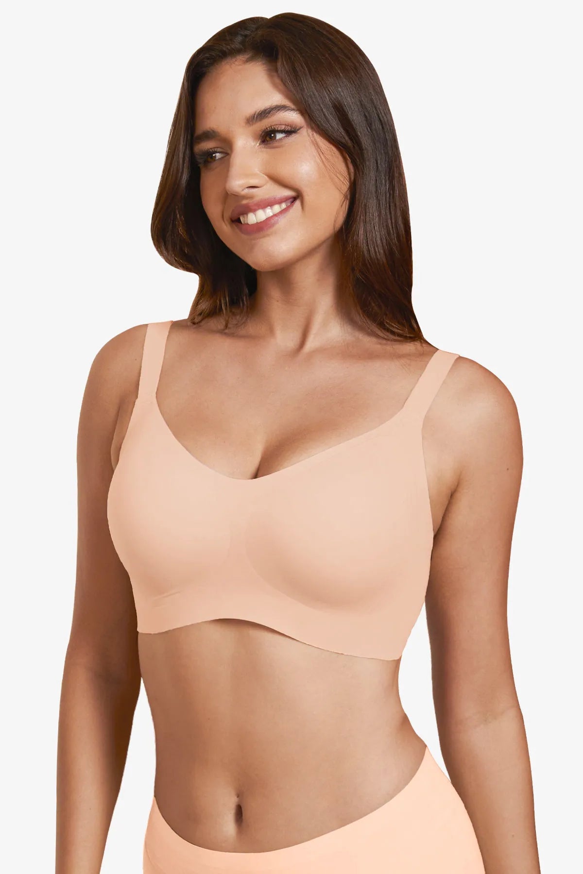 Skin-colored no-underwire t-shirt bra, full coverage with comfort straps