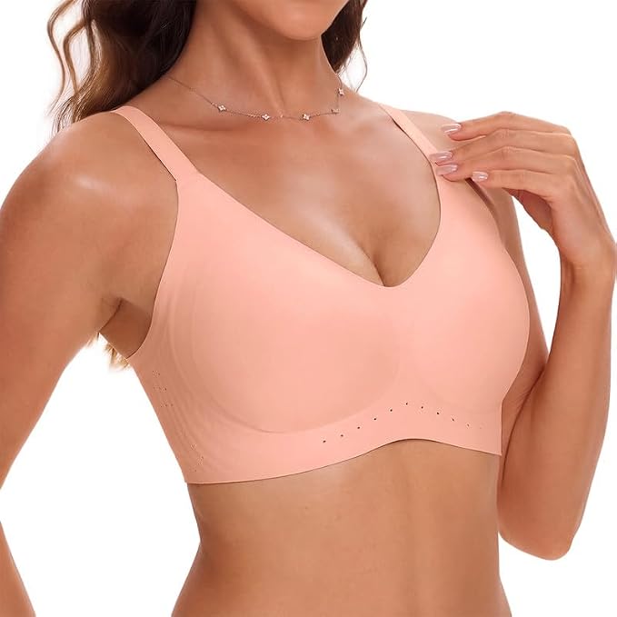 Tea red seamless V-neck bralette, no underwire, adjustable straps