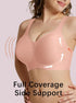 Pink full-coverage bralette with V-neck molded cups and supportive side shaping