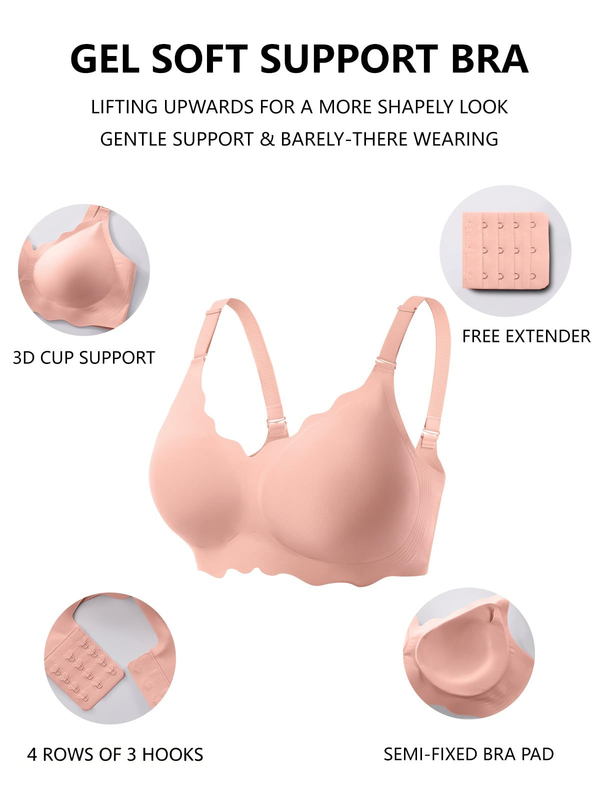 COCOMARTS Jelly Bras for Women No Underwire Scalloped Push Up Wireless Bralettes Seamless Soft Comfort Everyday Tshirt Bra Tea Red