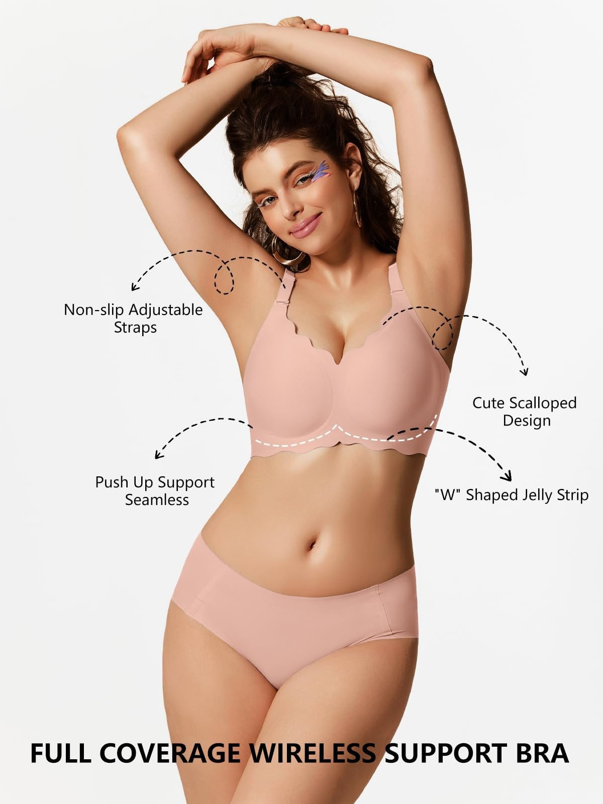 COCOMARTS Jelly Bras for Women No Underwire Scalloped Push Up Wireless Bralettes Seamless Soft Comfort Everyday Tshirt Bra Tea Red