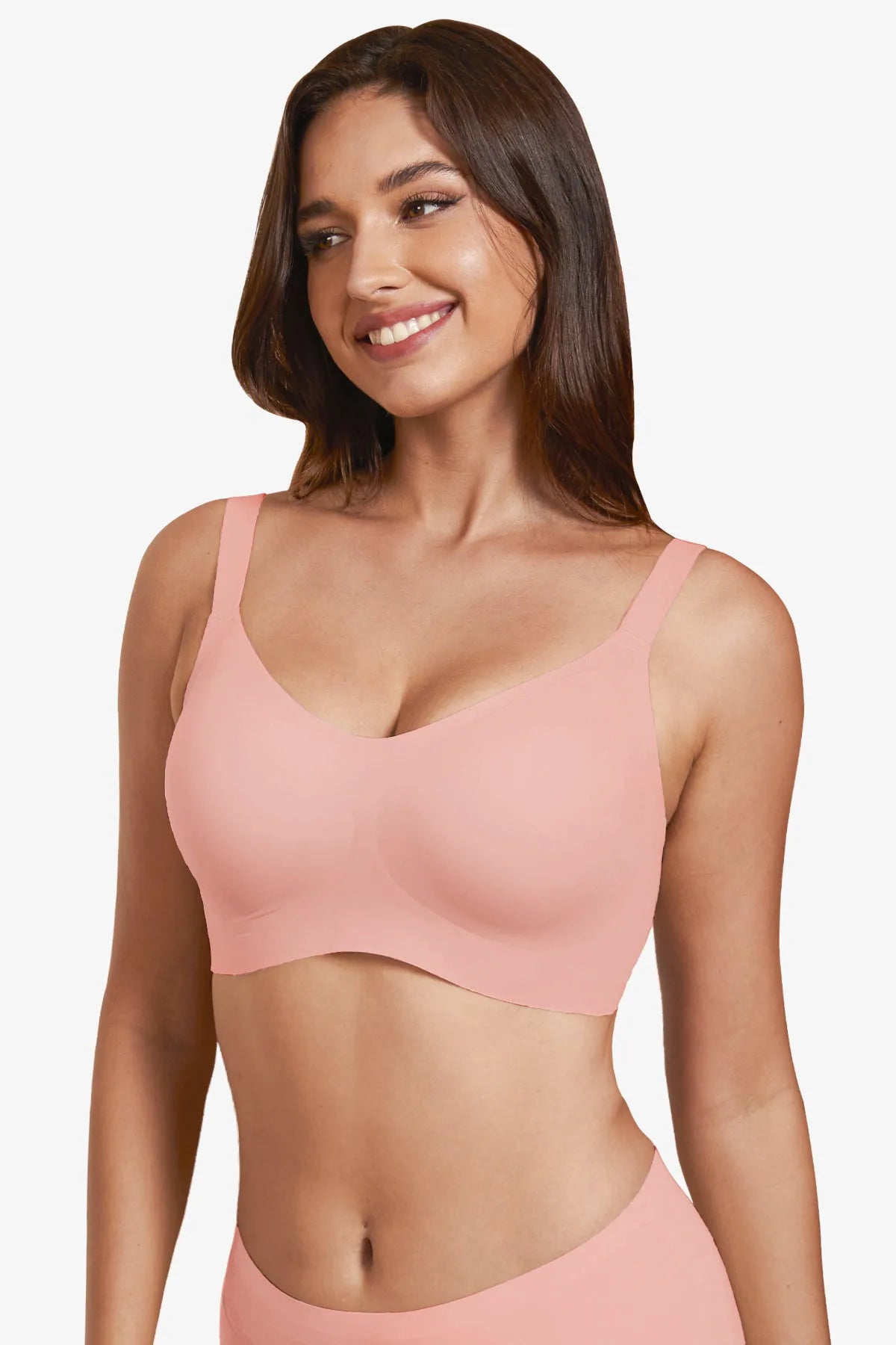 Wireless t-shirt bra with smooth cups and wide straps, tea red front