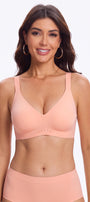 Tea red seamless T-shirt bralette with V-neck, no underwire, thin straps.