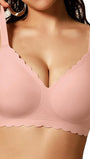 Scalloped full-coverage bra, no underwire, soft tea red cups