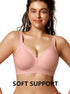 Scalloped full-coverage bra with soft cups, tea red