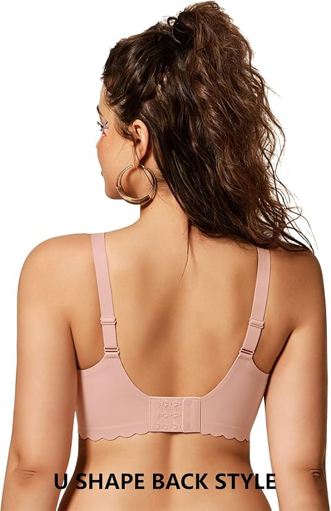 Scalloped back full-coverage bra with adjustable straps, tea red