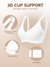 White wireless bra with 3D cups, adjustable wide straps, semi-filled pads, free extender