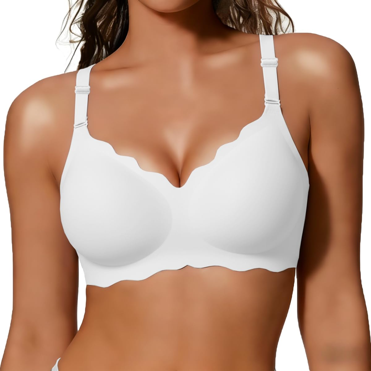 COCOMARTS Jelly Bras for Women No Underwire Scalloped Push Up Wireless Bralettes Seamless Soft Comfort Everyday Tshirt Bra White