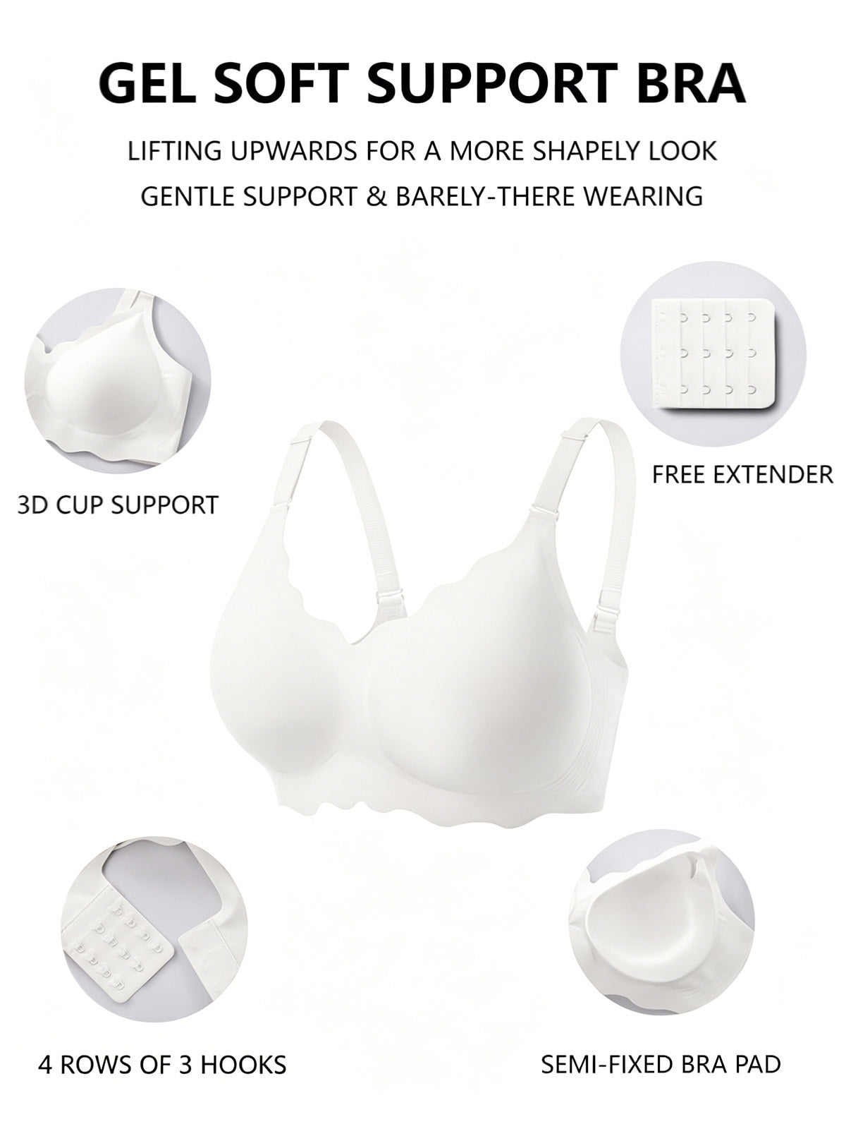 COCOMARTS Jelly Bras for Women No Underwire Scalloped Push Up Wireless Bralettes Seamless Soft Comfort Everyday Tshirt Bra White