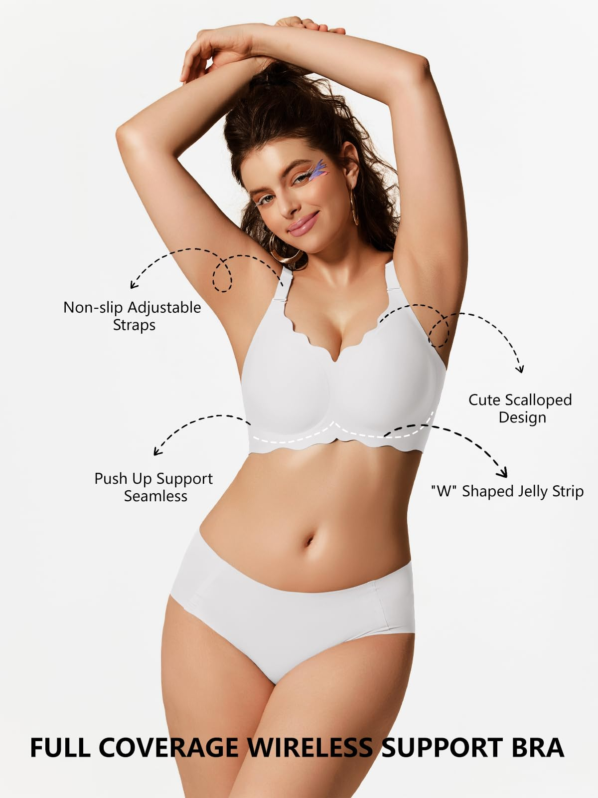 COCOMARTS Jelly Bras for Women No Underwire Scalloped Push Up Wireless Bralettes Seamless Soft Comfort Everyday Tshirt Bra White