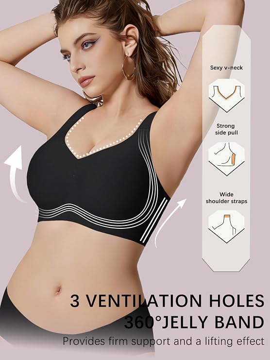 Black V-neck bralette with wide straps and smooth molded cups