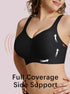Black full-coverage bralette with V-neck and side support shaping