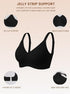Black seamless bralette diagram with breathable pores and 3-cup support