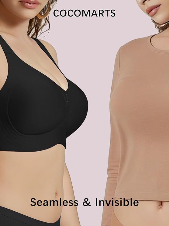 Black seamless molded-cup bralette with smooth front