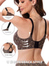 Seamless leopard print push-up bra with scalloped edges, cross-back straps, black