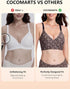 Leopard print seamless push-up bra on model, V-neck cups, adjustable cross-back straps