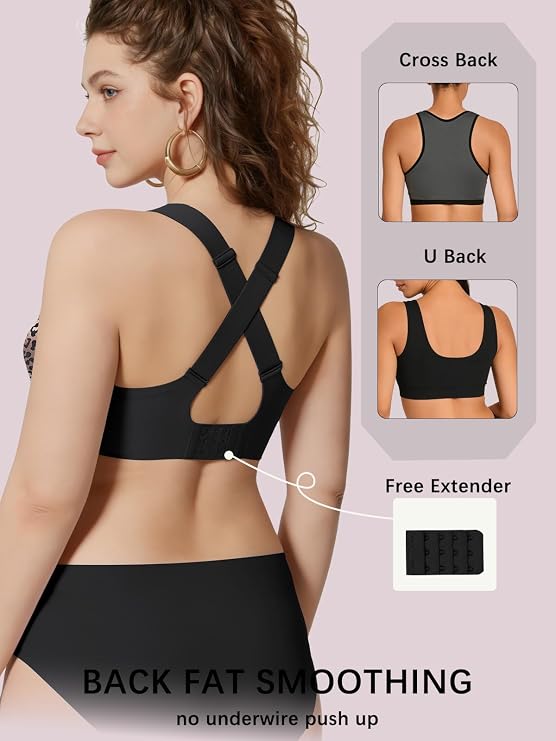 Back view of leopard-print bralette with cross-back straps and full coverage