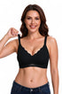 Black seamless wireless bra with scalloped neckline and wide adjustable straps