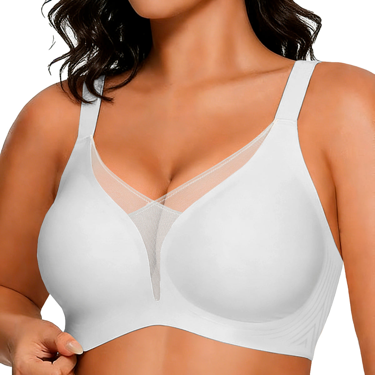 COCOMARTS Jelly Bras for Women No Underwire Push Up Deep V Mesh Comfort T Shirt Bralette Wireless Seamless Everyday Bra White