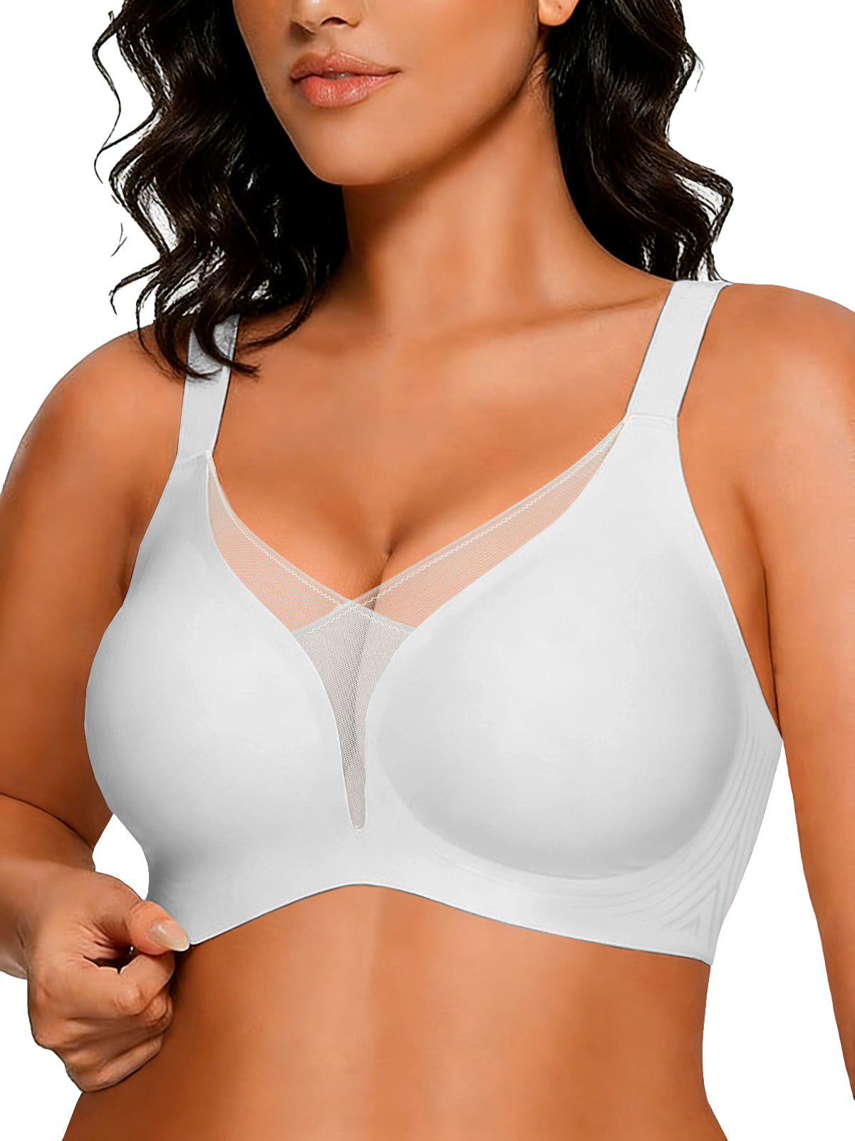 COCOMARTS Jelly Bras for Women No Underwire Push Up Deep V Mesh Comfort T Shirt Bralette Wireless Seamless Everyday Bra White