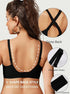 Black wireless bra back with cross-back straps and adjustable fit