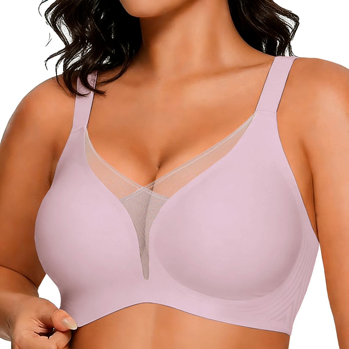 COCOMARTS Jelly Bras for Women No Underwire Push Up Deep V Mesh Comfort T Shirt Bralette Wireless Seamless Everyday Bra Pink
