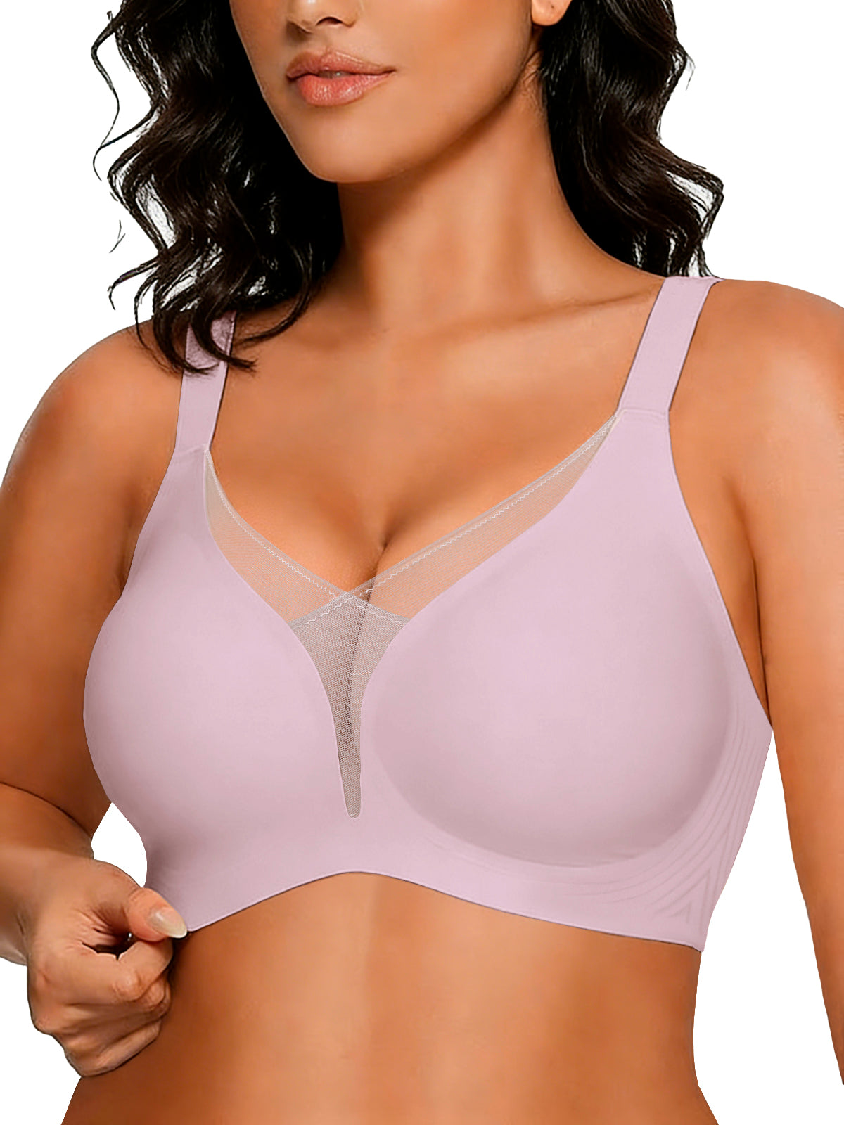 COCOMARTS Jelly Bras for Women No Underwire Push Up Deep V Mesh Comfort T Shirt Bralette Wireless Seamless Everyday Bra Pink