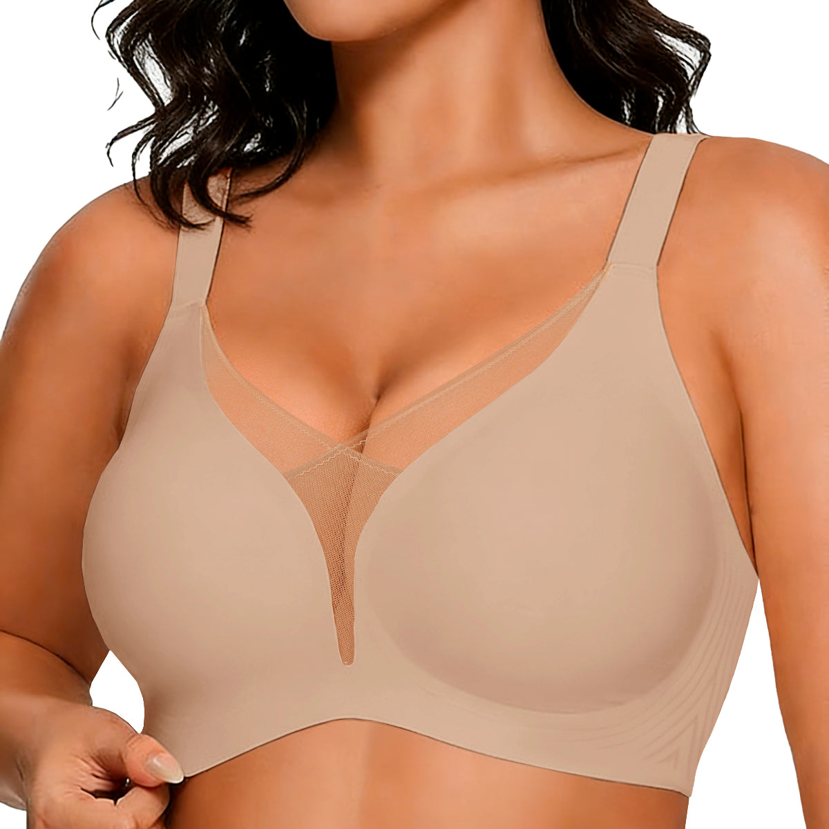 COCOMARTS Jelly Bras for Women No Underwire Push Up Deep V Mesh Comfort T Shirt Bralette Wireless Seamless Everyday Bra Nude