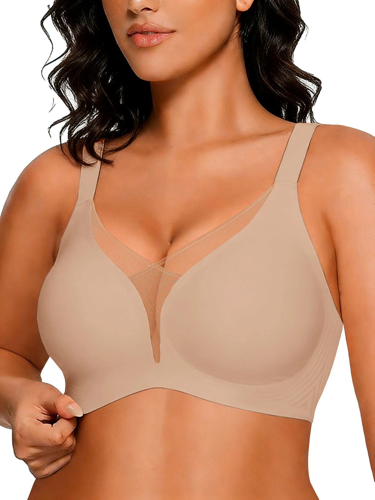 COCOMARTS Jelly Bras for Women No Underwire Push Up Deep V Mesh Comfort T Shirt Bralette Wireless Seamless Everyday Bra Nude