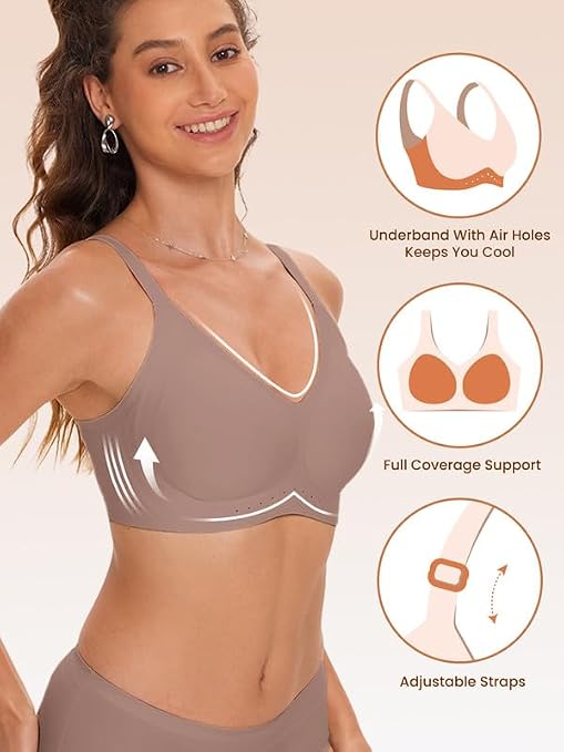 Grey seamless no-underwire T-shirt bralette with adjustable straps and underbust support