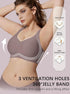 Grey full-coverage bralette with wide cushioned straps and V-neckline