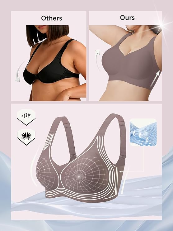 Grey seamless bralette with supportive cups and wide underarm coverage