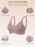 Grey seamless no-underwire bralette with 3-cup support and breathable pores