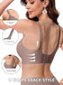 Grey seamless push-up bra with scalloped edges, cross-back straps, front closure