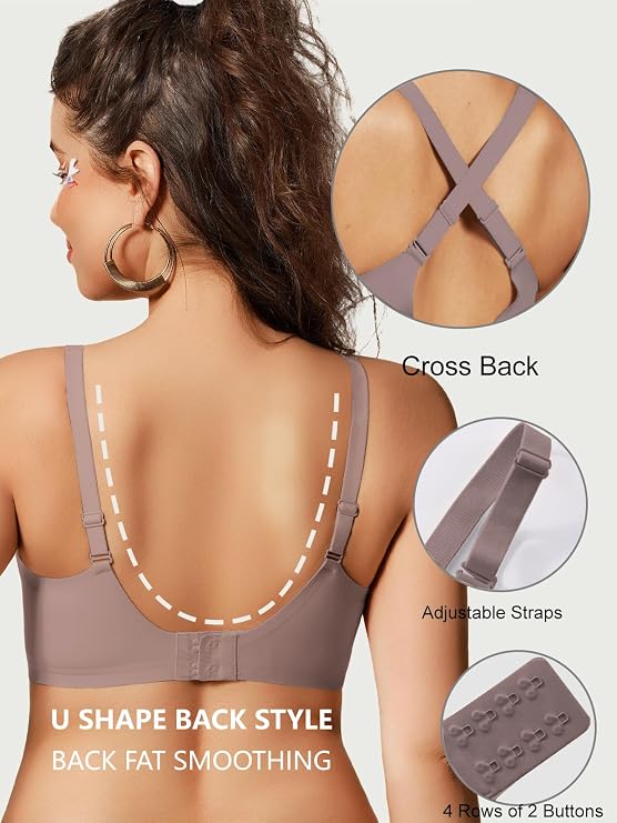 Jelly Bra grey deep V wireless t-shirt bra with cross-back adjustable straps and smooth back