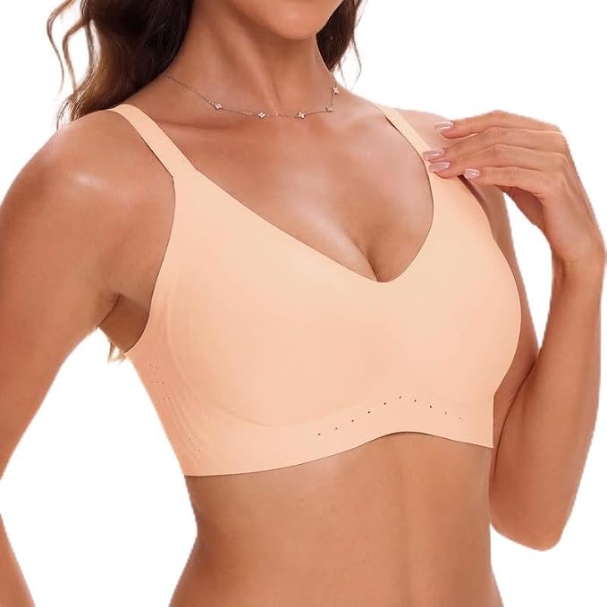 Nude seamless no-underwire T-shirt bralette with smooth V-neck cups
