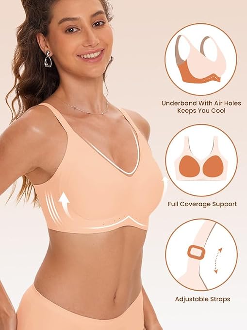 Nude seamless bralette with wide straps and smooth full-coverage cups