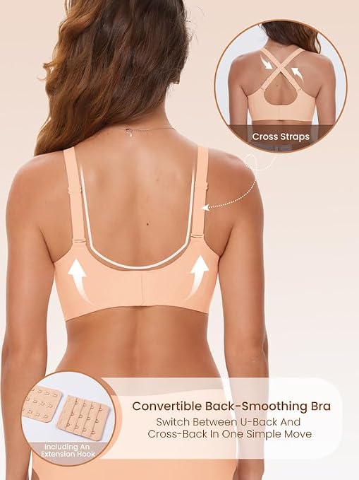 Nude convertible back bralette with cross straps and adjustable fit