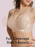 Nude full-coverage bralette with supportive side coverage and gentle lifting fit.