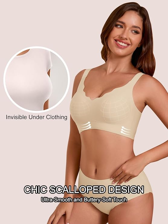 Nude seamless push-up bra with scalloped trim edges