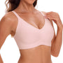 Pink seamless V-neck bralette with wide adjustable straps, no underwire