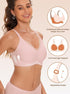 Pink seamless t-shirt bralette with V-neck and adjustable straps, full coverage cups