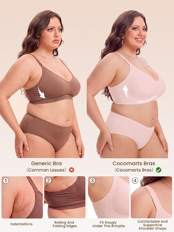 Pink and brown seamless V-neck T-shirt bralettes with wide straps and smooth cups