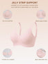Pink seamless bralette diagram with adjustable straps and hook-and-eye back