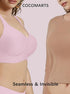 Pink seamless V-neck bralette with smooth, invisible-looking front design