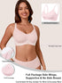 Pink no-underwire full-coverage t-shirt bra with adjustable straps and side wings