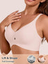 Pink seamless plunge bra close-up with molded cups and full coverage